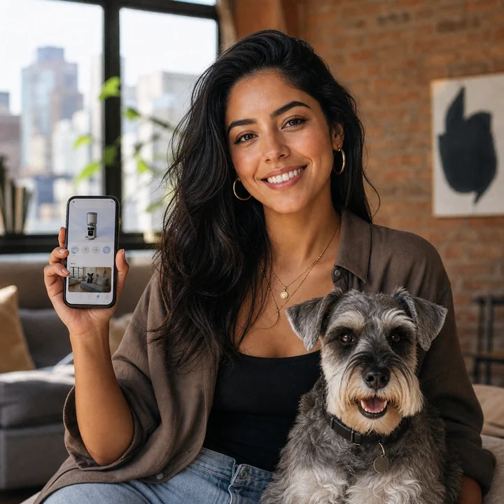 Sofia Alvarez with her Schnauzer
